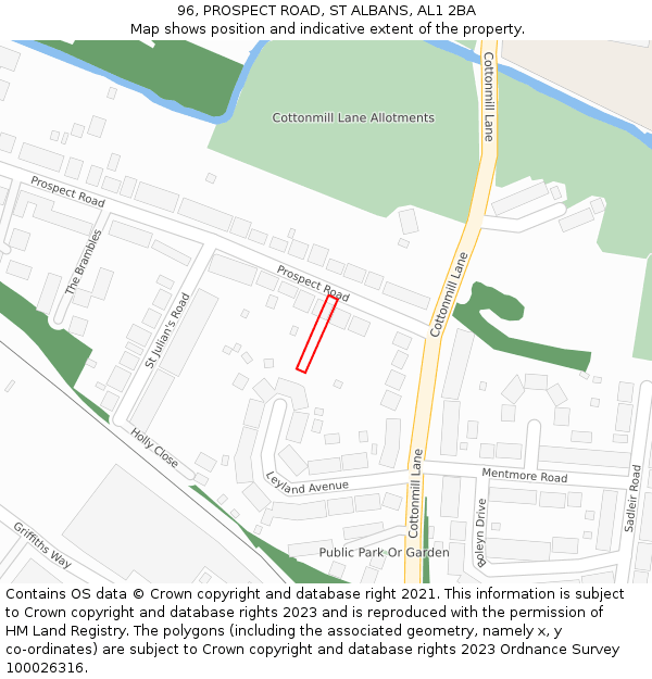 96, PROSPECT ROAD, ST ALBANS, AL1 2BA: Location map and indicative extent of plot