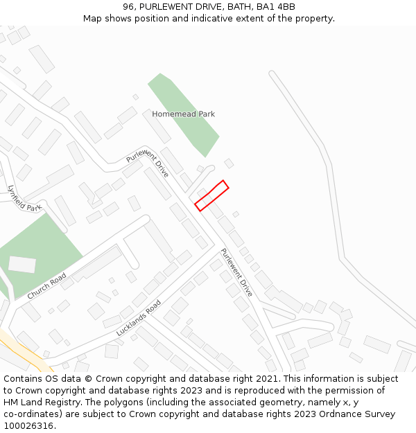 96, PURLEWENT DRIVE, BATH, BA1 4BB: Location map and indicative extent of plot