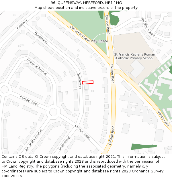 96, QUEENSWAY, HEREFORD, HR1 1HG: Location map and indicative extent of plot