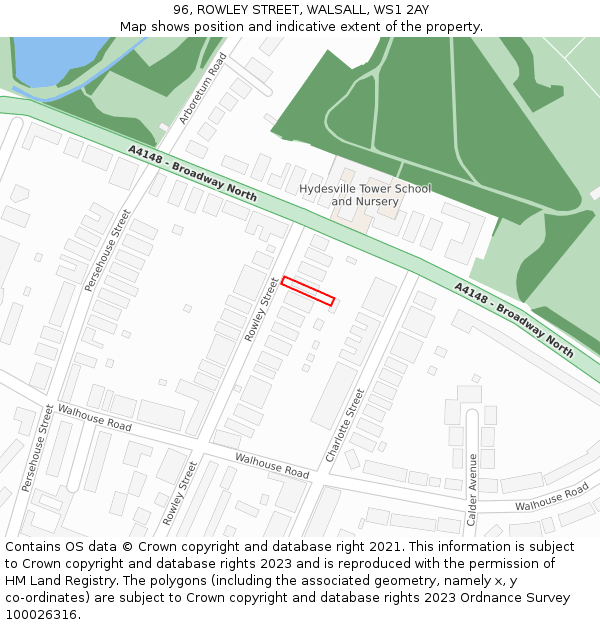 96, ROWLEY STREET, WALSALL, WS1 2AY: Location map and indicative extent of plot
