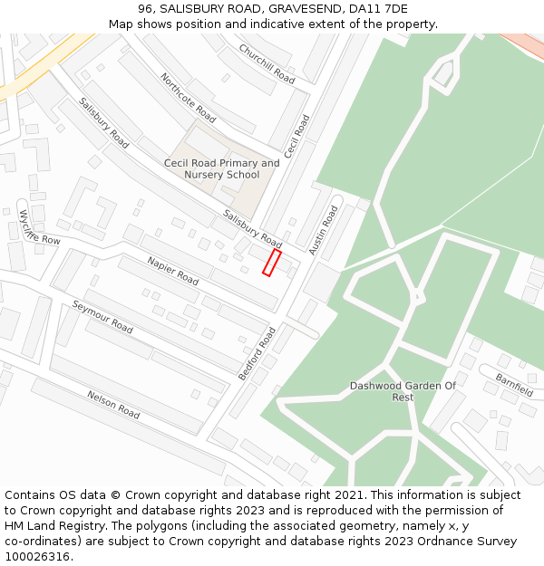96, SALISBURY ROAD, GRAVESEND, DA11 7DE: Location map and indicative extent of plot