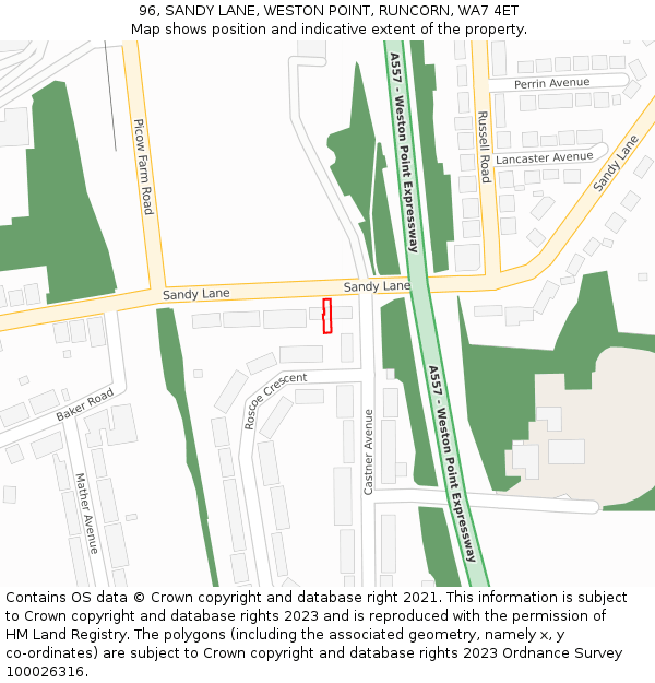 96, SANDY LANE, WESTON POINT, RUNCORN, WA7 4ET: Location map and indicative extent of plot