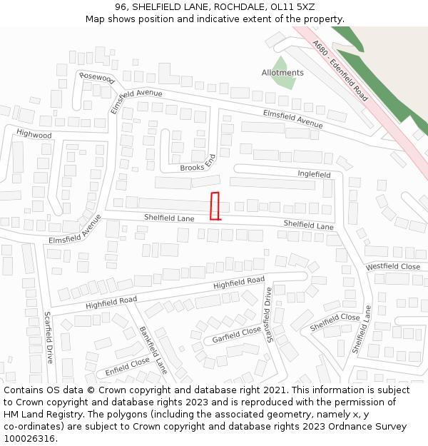 96, SHELFIELD LANE, ROCHDALE, OL11 5XZ: Location map and indicative extent of plot