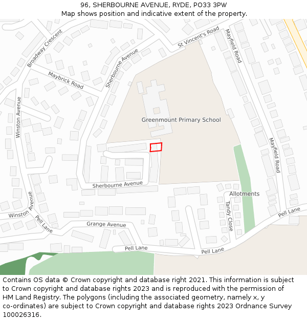 96, SHERBOURNE AVENUE, RYDE, PO33 3PW: Location map and indicative extent of plot