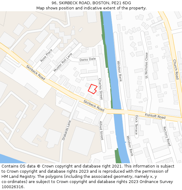 96, SKIRBECK ROAD, BOSTON, PE21 6DG: Location map and indicative extent of plot