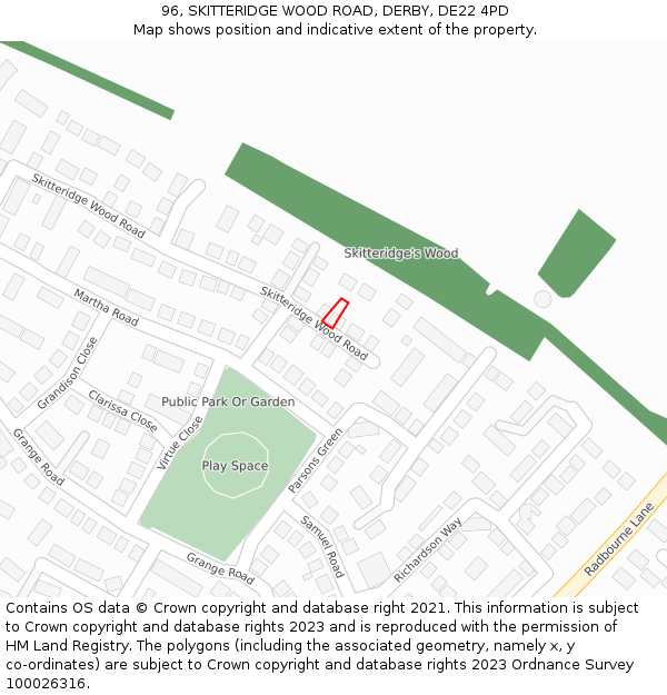 96, SKITTERIDGE WOOD ROAD, DERBY, DE22 4PD: Location map and indicative extent of plot