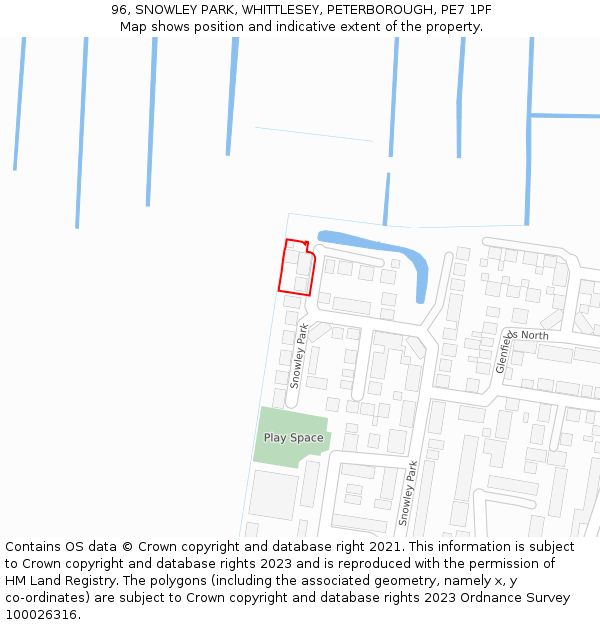 96, SNOWLEY PARK, WHITTLESEY, PETERBOROUGH, PE7 1PF: Location map and indicative extent of plot