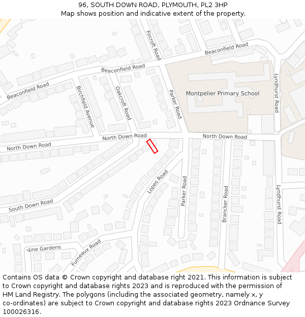 96, SOUTH DOWN ROAD, PLYMOUTH, PL2 3HP: Location map and indicative extent of plot