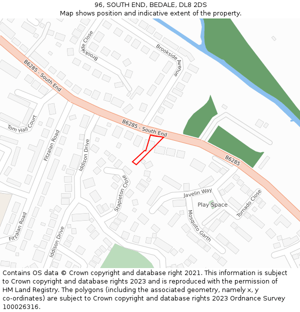 96, SOUTH END, BEDALE, DL8 2DS: Location map and indicative extent of plot