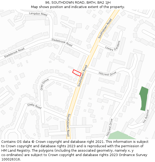 96, SOUTHDOWN ROAD, BATH, BA2 1JH: Location map and indicative extent of plot
