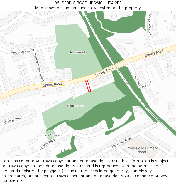 96, SPRING ROAD, IPSWICH, IP4 2RR: Location map and indicative extent of plot