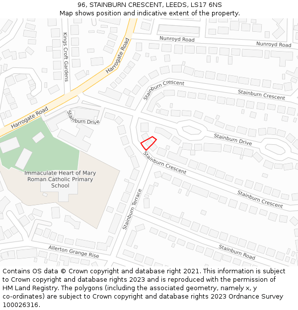 96, STAINBURN CRESCENT, LEEDS, LS17 6NS: Location map and indicative extent of plot