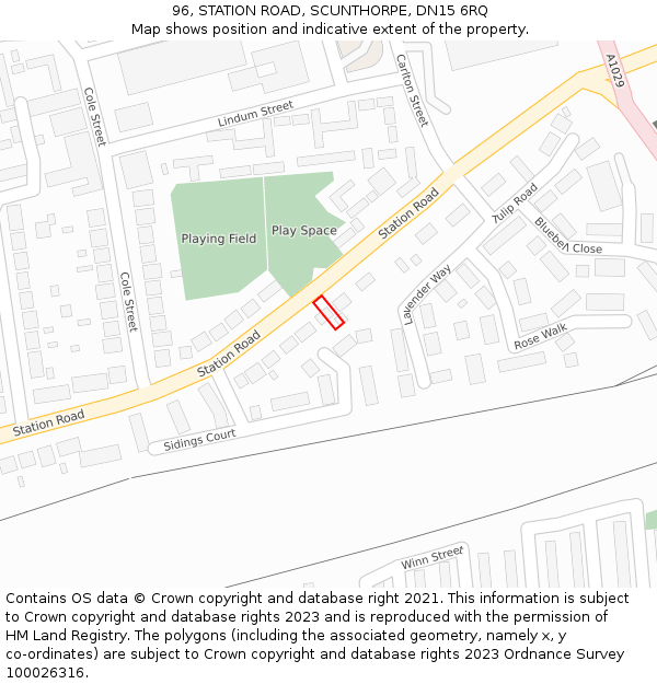 96, STATION ROAD, SCUNTHORPE, DN15 6RQ: Location map and indicative extent of plot