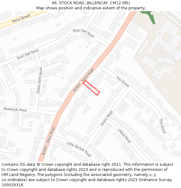 96, STOCK ROAD, BILLERICAY, CM12 0RU: Location map and indicative extent of plot