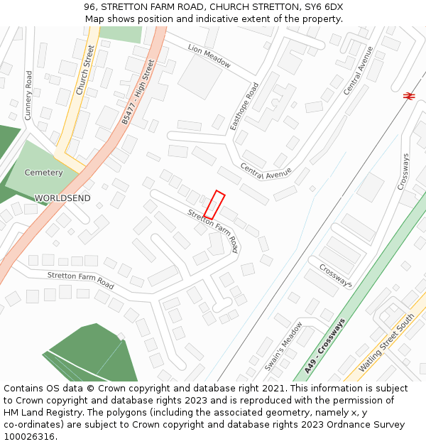 96, STRETTON FARM ROAD, CHURCH STRETTON, SY6 6DX: Location map and indicative extent of plot