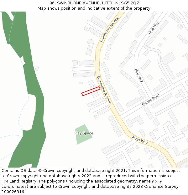 96, SWINBURNE AVENUE, HITCHIN, SG5 2QZ: Location map and indicative extent of plot