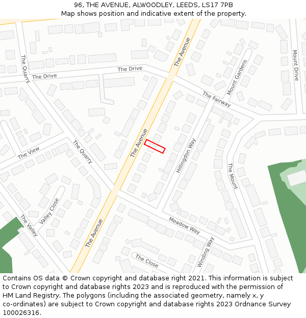 96, THE AVENUE, ALWOODLEY, LEEDS, LS17 7PB: Location map and indicative extent of plot