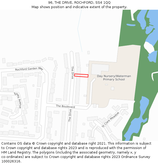 96, THE DRIVE, ROCHFORD, SS4 1QQ: Location map and indicative extent of plot