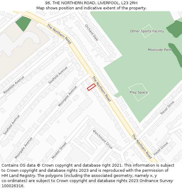 96, THE NORTHERN ROAD, LIVERPOOL, L23 2RH: Location map and indicative extent of plot