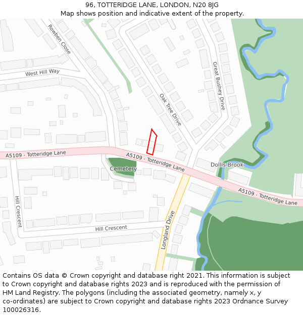 96, TOTTERIDGE LANE, LONDON, N20 8JG: Location map and indicative extent of plot