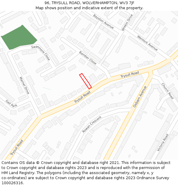 96, TRYSULL ROAD, WOLVERHAMPTON, WV3 7JF: Location map and indicative extent of plot