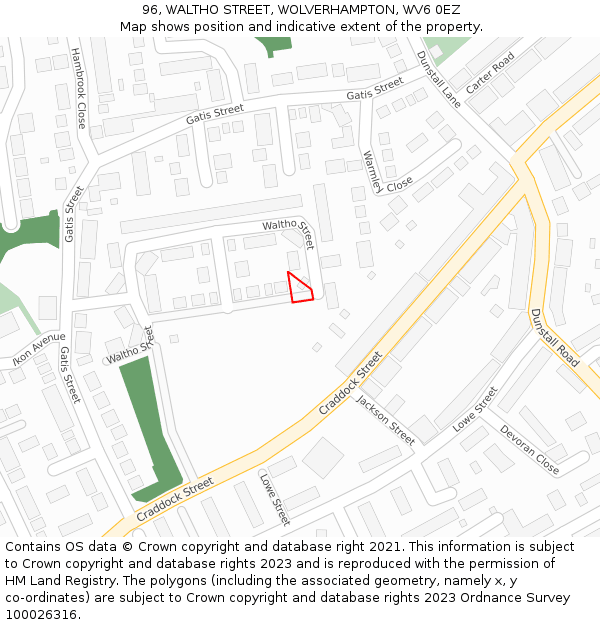 96, WALTHO STREET, WOLVERHAMPTON, WV6 0EZ: Location map and indicative extent of plot
