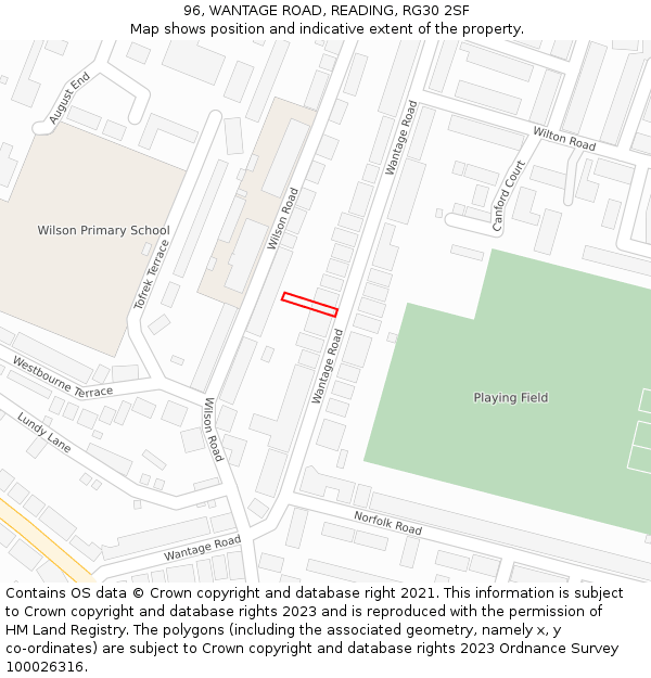 96, WANTAGE ROAD, READING, RG30 2SF: Location map and indicative extent of plot