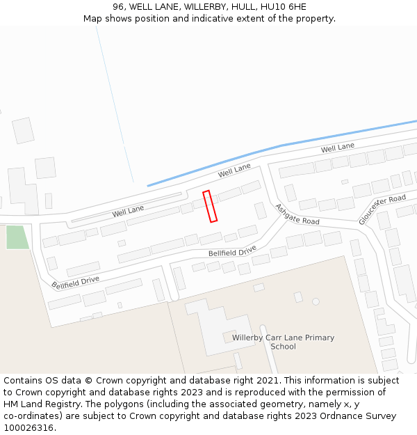 96, WELL LANE, WILLERBY, HULL, HU10 6HE: Location map and indicative extent of plot