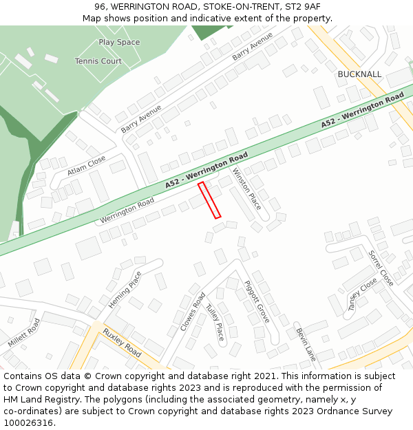 96, WERRINGTON ROAD, STOKE-ON-TRENT, ST2 9AF: Location map and indicative extent of plot