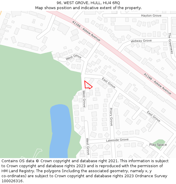 96, WEST GROVE, HULL, HU4 6RQ: Location map and indicative extent of plot