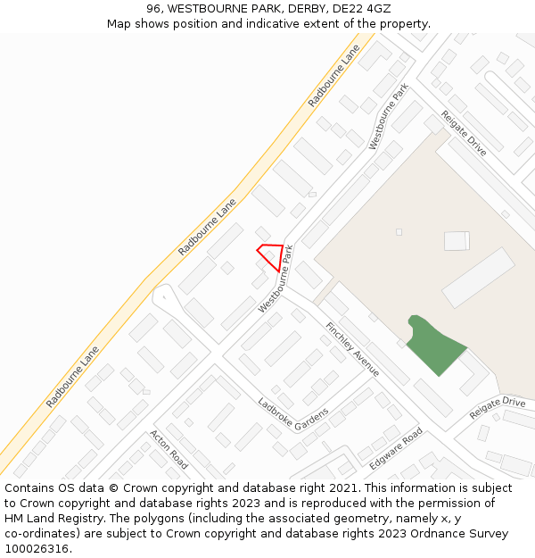 96, WESTBOURNE PARK, DERBY, DE22 4GZ: Location map and indicative extent of plot