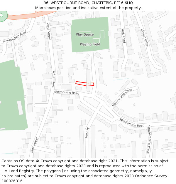 96, WESTBOURNE ROAD, CHATTERIS, PE16 6HQ: Location map and indicative extent of plot
