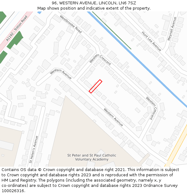 96, WESTERN AVENUE, LINCOLN, LN6 7SZ: Location map and indicative extent of plot