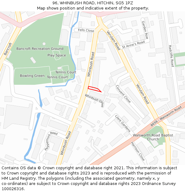 96, WHINBUSH ROAD, HITCHIN, SG5 1PZ: Location map and indicative extent of plot