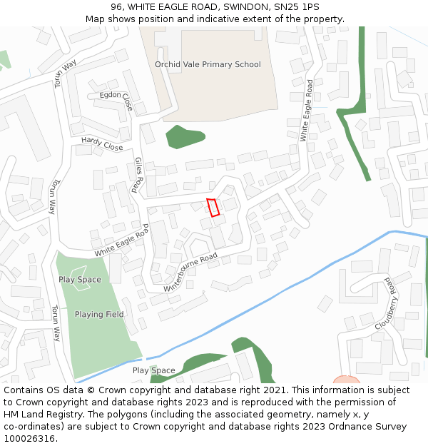 96, WHITE EAGLE ROAD, SWINDON, SN25 1PS: Location map and indicative extent of plot