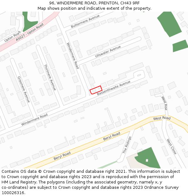 96, WINDERMERE ROAD, PRENTON, CH43 9RF: Location map and indicative extent of plot