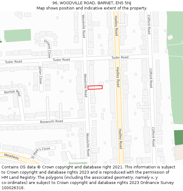 96, WOODVILLE ROAD, BARNET, EN5 5NJ: Location map and indicative extent of plot