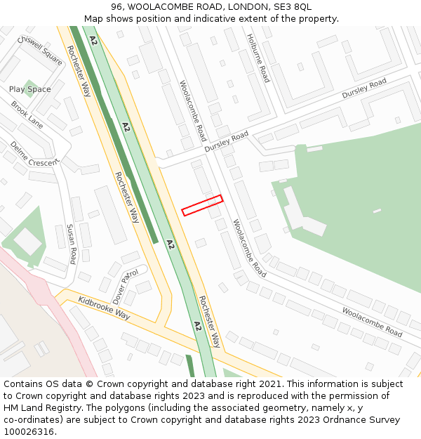 96, WOOLACOMBE ROAD, LONDON, SE3 8QL: Location map and indicative extent of plot