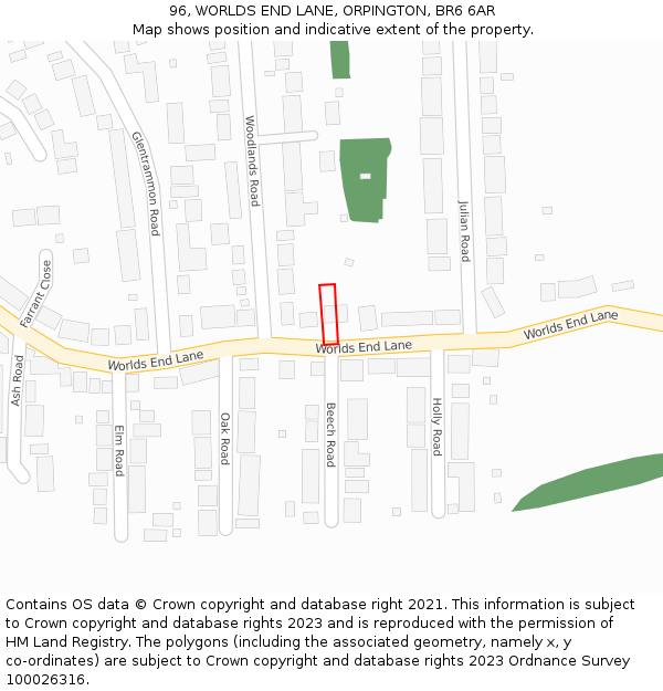96, WORLDS END LANE, ORPINGTON, BR6 6AR: Location map and indicative extent of plot