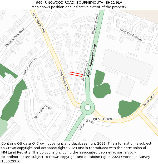 960, RINGWOOD ROAD, BOURNEMOUTH, BH11 9LA: Location map and indicative extent of plot