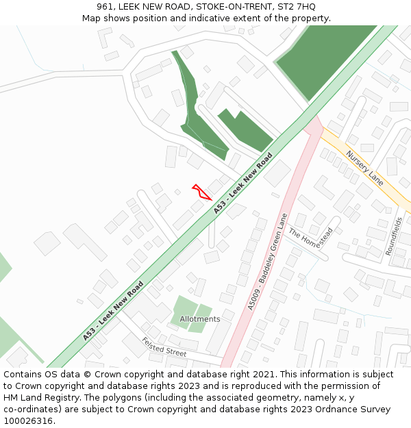 961, LEEK NEW ROAD, STOKE-ON-TRENT, ST2 7HQ: Location map and indicative extent of plot