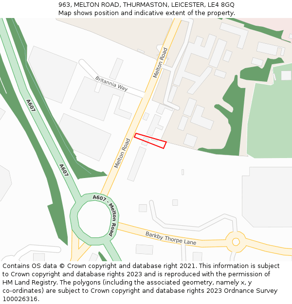 963, MELTON ROAD, THURMASTON, LEICESTER, LE4 8GQ: Location map and indicative extent of plot