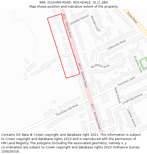 968, OLDHAM ROAD, ROCHDALE, OL11 2BS: Location map and indicative extent of plot