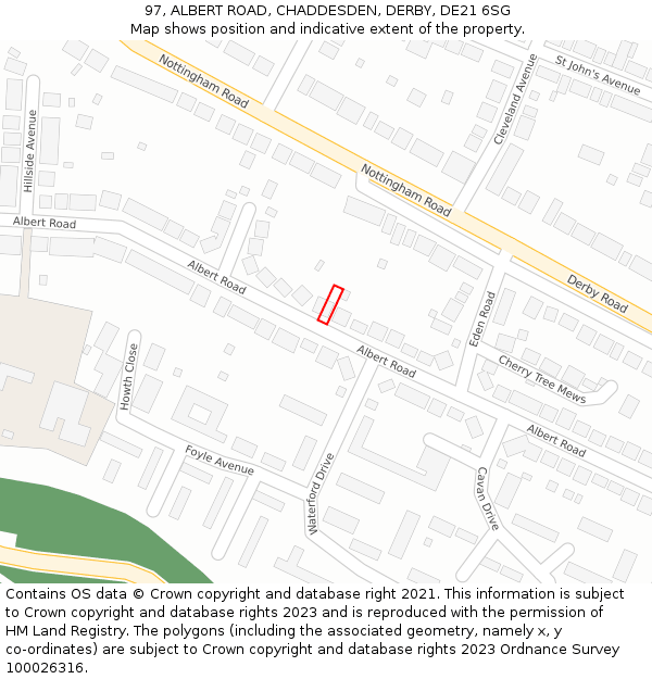 97, ALBERT ROAD, CHADDESDEN, DERBY, DE21 6SG: Location map and indicative extent of plot