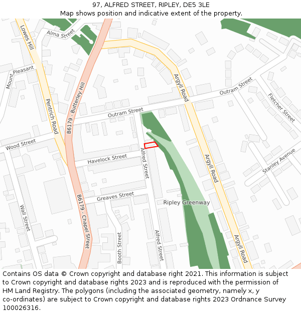 97, ALFRED STREET, RIPLEY, DE5 3LE: Location map and indicative extent of plot