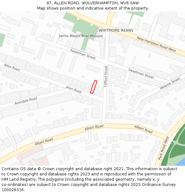 97, ALLEN ROAD, WOLVERHAMPTON, WV6 0AW: Location map and indicative extent of plot