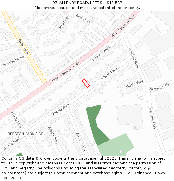 97, ALLENBY ROAD, LEEDS, LS11 5RR: Location map and indicative extent of plot