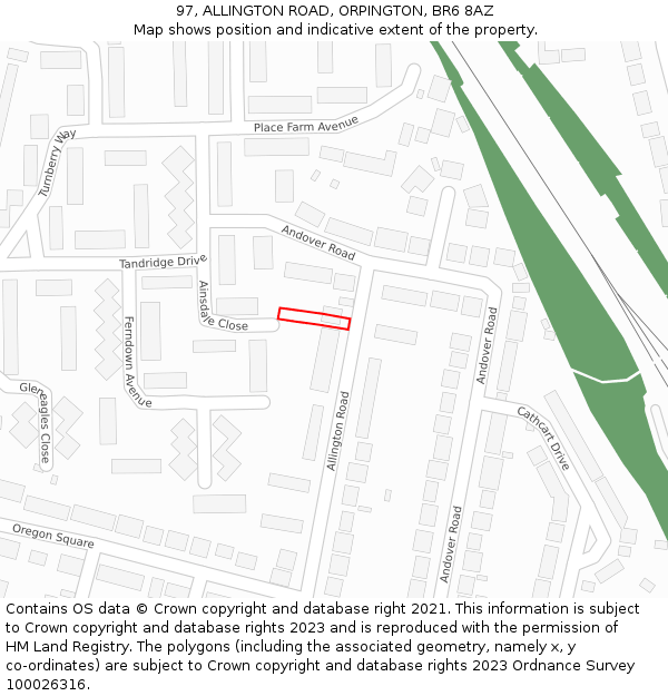97, ALLINGTON ROAD, ORPINGTON, BR6 8AZ: Location map and indicative extent of plot