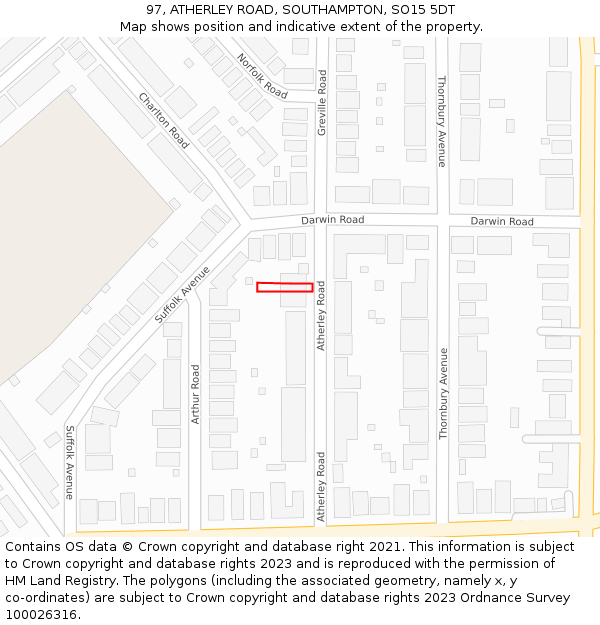 97, ATHERLEY ROAD, SOUTHAMPTON, SO15 5DT: Location map and indicative extent of plot