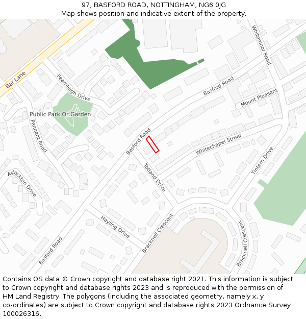 97, BASFORD ROAD, NOTTINGHAM, NG6 0JG: Location map and indicative extent of plot